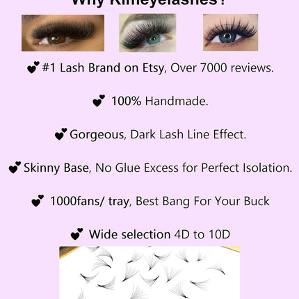 1000 Premade Wispy Volume Lash Fans, Mixed Lengths 9-12mm, 5D, 0.07mm, D Curl