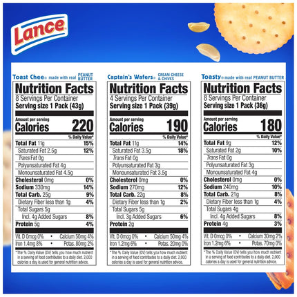 Sandwich Crackers Variety Pack, 3 Flavors, 20 Individually Wrapped Packs, 6 Sandwiches Each