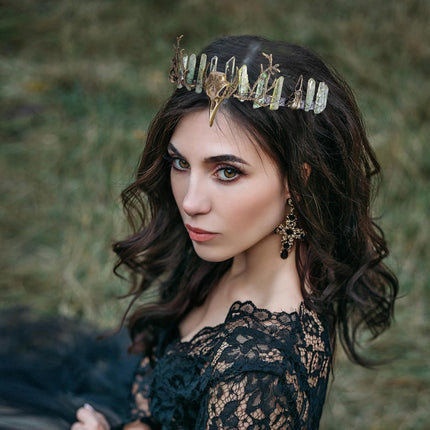 Green Fairy Raw Quartz Crystal Crown Woodland Headband