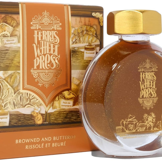 Browned and Buttered Burnt Goldenrod Fountain Pen Ink with Gold Shimmer, 38ml