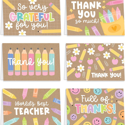 24 Teacher Thank You Cards with Envelopes - 6 x 4 Teacher Appreciation Cards Bulk