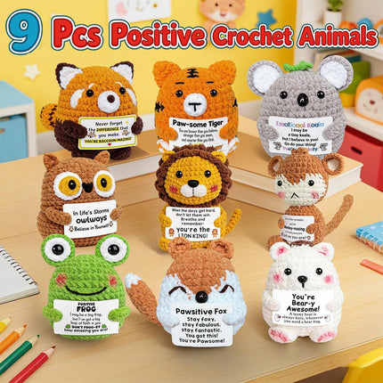 Positive Crochet Animal Plush Set with Support Messages