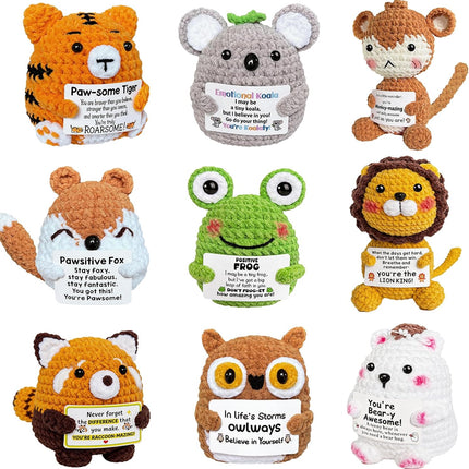 Positive Crochet Animal Plush Set with Support Messages
