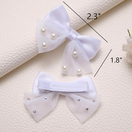 Flower Girl Pearl Lace Bow Toddler Hair Clips, 2 Pack