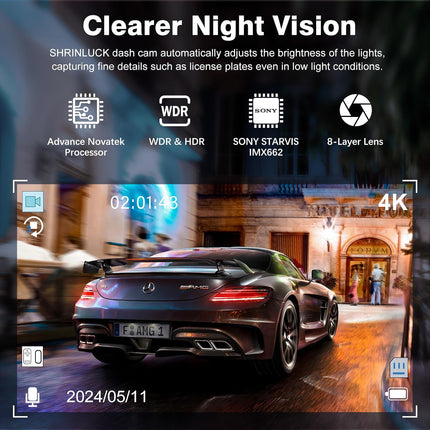 4K UHD 3-Channel Front, Rear & Inside Dash Cam with 64G SD Card
