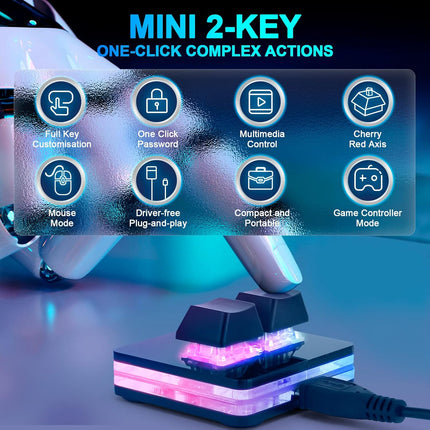 Black 2-Key USB Wired RGB Mechanical Gaming Keypad