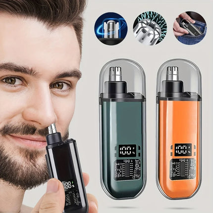 Electric nose hair trimmer size comparison held in hand