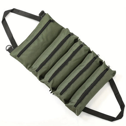 Heavy-Duty Roll-Up Tool Bag size comparison showing full storage capacity