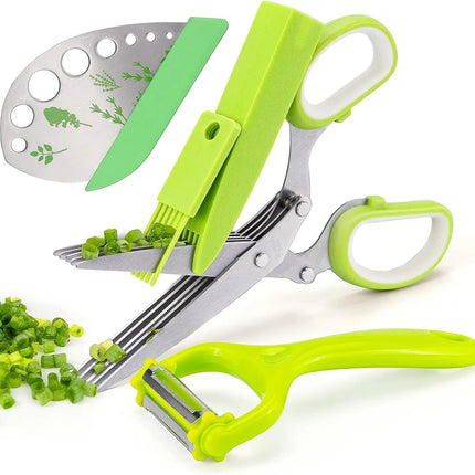 Herb Vegetable Kitchen Scissors full set view with protective blade cover