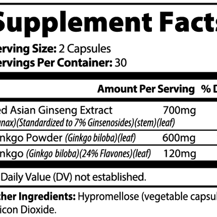 USA CALI Ginkgo Biloba Ginseng Capsules Made in USA cognitive memory circulation