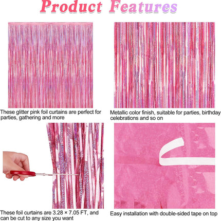 2 Pack Glitter Pink Foil Fringe Backdrop Curtains