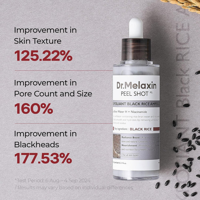 Black Rice Exfoliating Ampoule Face Peel Serum, 2.7 oz