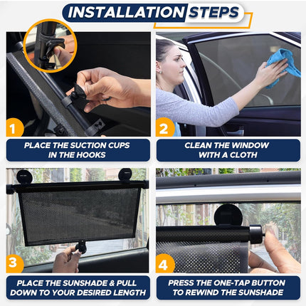 Car Side Window Retractable Sun Shade, 2 Pack, 15 in x 17 in