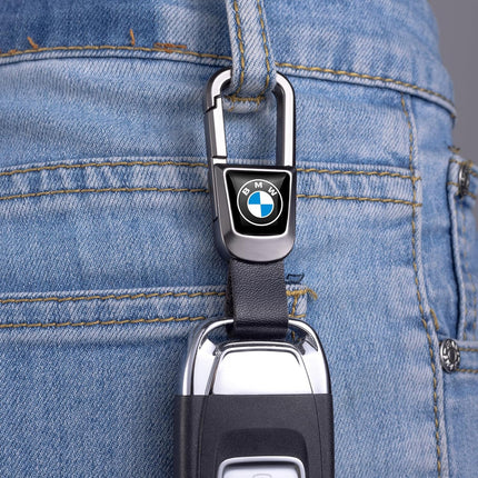 Black Leather Braided Car Keychain Key Ring