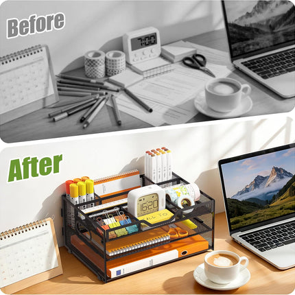 3-Tier Letter Paper Tray Desk Organizer, Black Desktop File Rack Holder