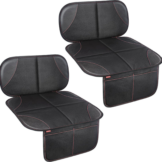 Car Seat Protector for Kids, Anti-Slip Thick Padding, 2 Storage Pockets, Universal Fit, Black 2 Pack