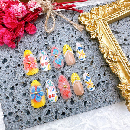 30-Piece Summer Fruit Press-On Nails, Medium Almond French Tip