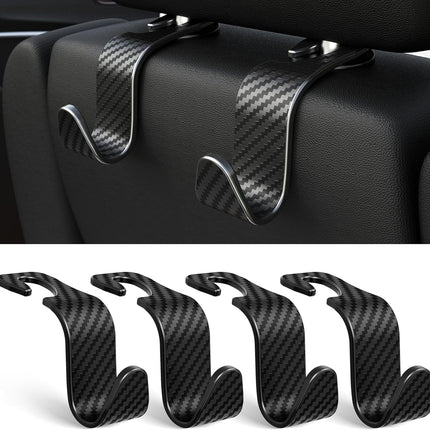4-Pack Black Checkered Car Headrest Hooks