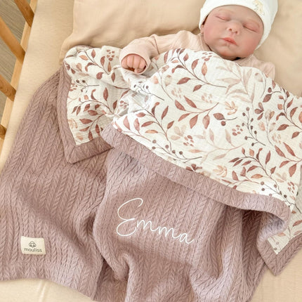 Personalized Baby Blanket with Name - 100% Organic Cotton Custom Knit Newborn Gift