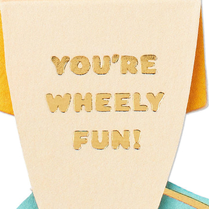 Kids Easter Card, Wheely Fun Die-Cut Bunny on Scooter with Removable Carrot Card