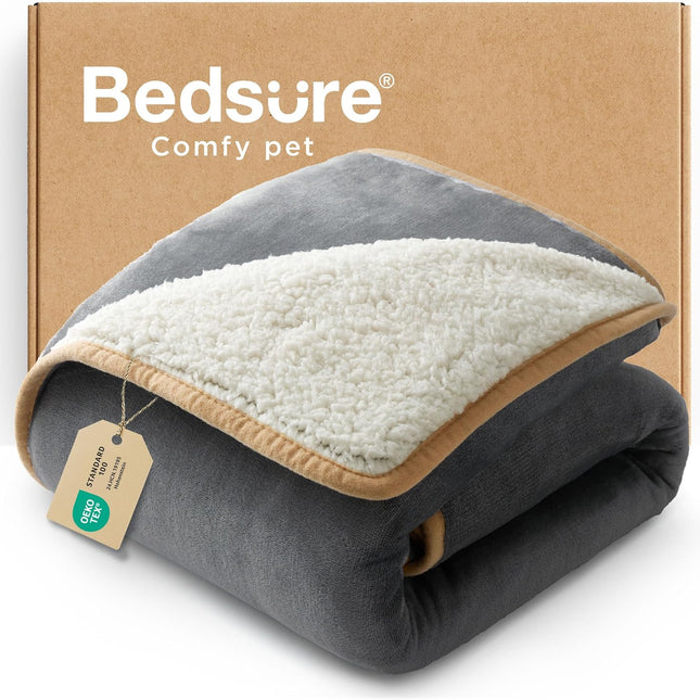 Waterproof Reversible Sherpa Fleece Pet Blanket, Grey 25 x 35 in