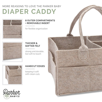 Diaper Caddy - Nursery Storage Bin and Car Organizer for Diapers and Baby Wipes - Oatmeal, Regular