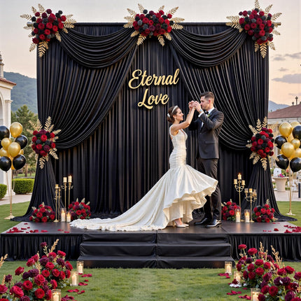20 ft x 10 ft Wrinkle Free Black Backdrop Curtain Panels