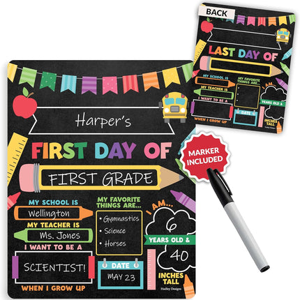 My First Day of School Sign with Markers - 11x14 Reusable Back to School Chalkboard Photo Prop