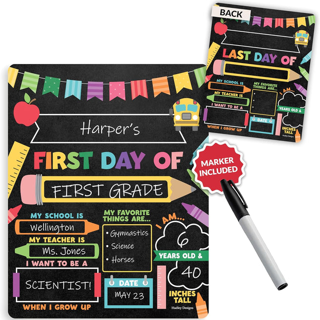 My First Day of School Sign with Markers - 11x14 Reusable Back to School Chalkboard Photo Prop