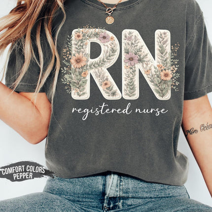 Floral RN Registered Nurse Botanical T-Shirt
