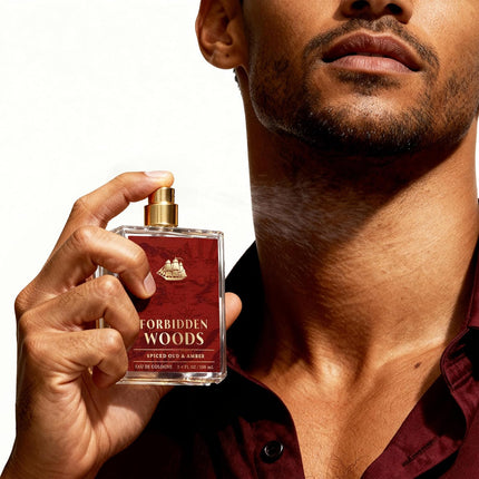 Forbidden Woods Spiced Oud + Amber Eau de Cologne for Men, 3.4 fl oz