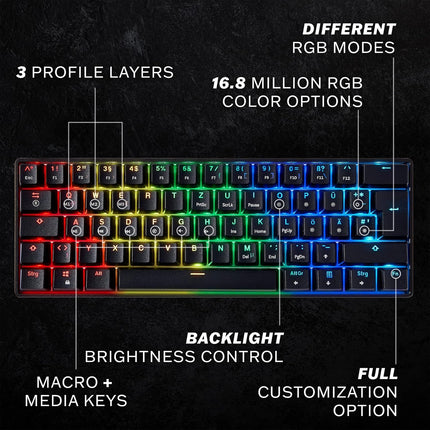 61-Key Wired Programmable Mechanical Gaming Keyboard with Multi-Color RGB Backlighting and Clicky Optical Blue Switches
