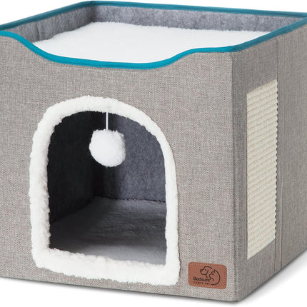 Large Grey Cat Cave with Scratch Pad and Hanging Ball