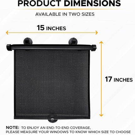 Car Side Window Retractable Sun Shade, 2 Pack, 15 in x 17 in