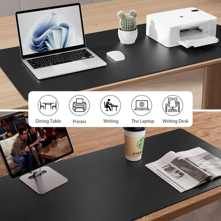 Black PU Leather Desk Pad Protector, 23.6 x 13.7 in