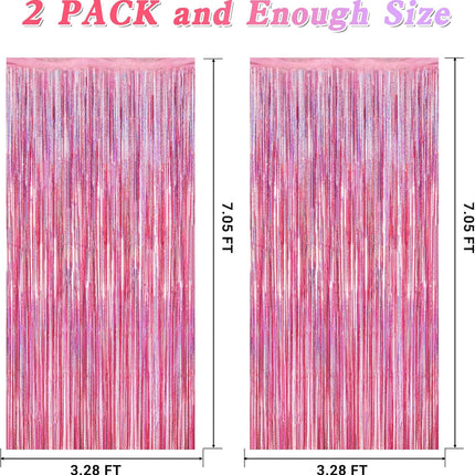 2 Pack Glitter Pink Foil Fringe Backdrop Curtains