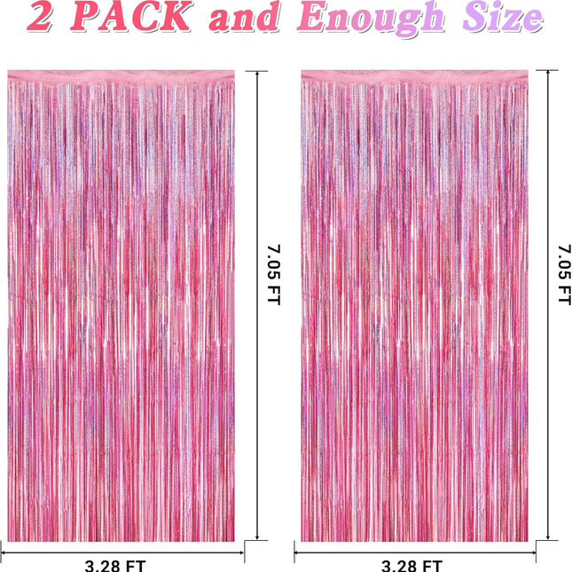 2 Pack Glitter Pink Foil Fringe Backdrop Curtains