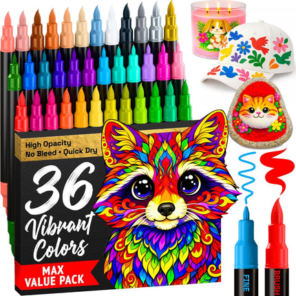 36 Acrylic Paint Markers for Drawing and Crafts