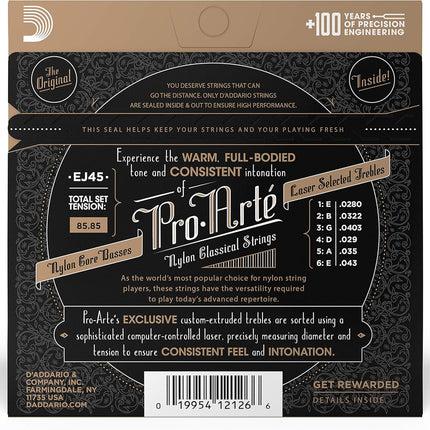 Pro Arte Nylon Classical Guitar Strings, EJ45 Normal Tension, 6-String Set