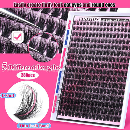 GlowEssence EsenciaLuz FANXITON DIY Lash Extension Kit Full Lash Clusters 288 pcs Thick Lash — Beauty & Self-Care