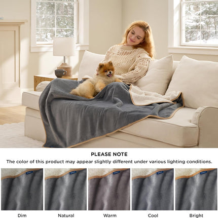Waterproof Reversible Sherpa Fleece Pet Blanket, Grey 25 x 35 in