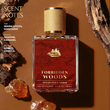 Forbidden Woods Spiced Oud + Amber Eau de Cologne for Men, 3.4 fl oz