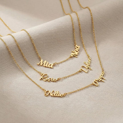 Custom 2-Name 18K Gold-Plated Family Necklace for Women