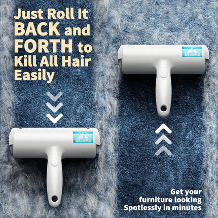 Pet hair remover roller in use on clothing removing dog and cat hair