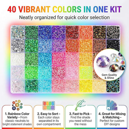 32000 PCS Rhinestones for Bedazzling, Multicolor 3mm Flatback Gems, Suitable for Nail Art, Craft Making, and Handicrafts