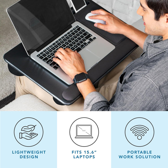 Home Office Pro Lap Desk with Wrist Rest, Mouse Pad, and Phone Holder - Black Carbon