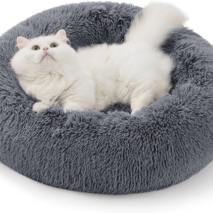 Calming Donut Cat Bed - Grey 20x20 Inches