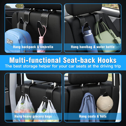 4-Pack Black Checkered Car Headrest Hooks