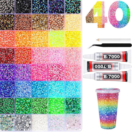 32000 PCS Rhinestones for Bedazzling, Multicolor 3mm Flatback Gems, Suitable for Nail Art, Craft Making, and Handicrafts