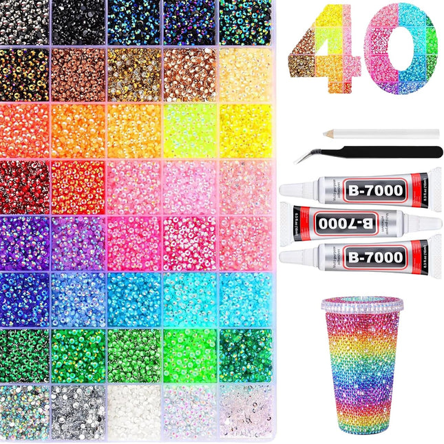 32000 PCS Rhinestones for Bedazzling, Multicolor 3mm Flatback Gems, Suitable for Nail Art, Craft Making, and Handicrafts